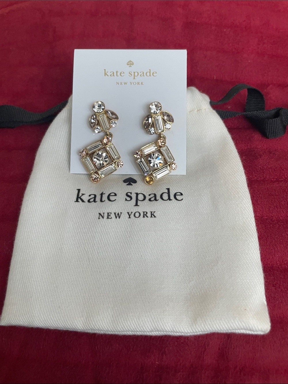 kate spade Gold-tone Clear Crystal Cluster Drop Earrings With Dust Bag NWT